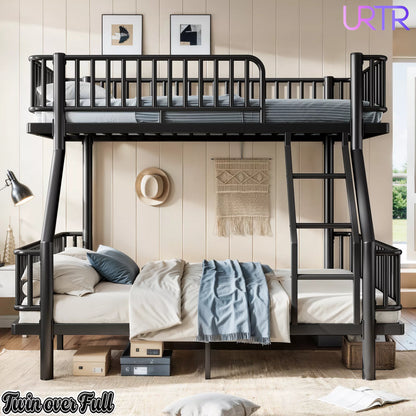 URTR Metal Bunk Bed with Guardrails & Ladder, Convertible Bunk Bed Frame Transforms into 2 Platform Beds
