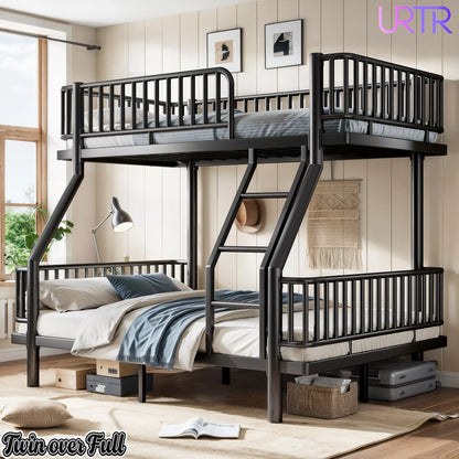 URTR Metal Bunk Bed with Guardrails & Ladder, Convertible Bunk Bed Frame Transforms into 2 Platform Beds