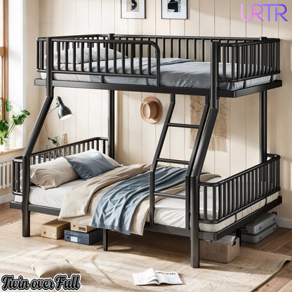 URTR Metal Bunk Bed with Guardrails & Ladder, Convertible Bunk Bed Frame Transforms into 2 Platform Beds