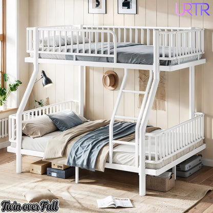 URTR Metal Bunk Bed with Guardrails & Ladder, Convertible Bunk Bed Frame Transforms into 2 Platform Beds