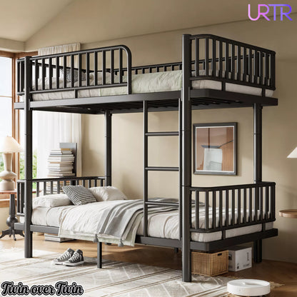URTR Metal Bunk Bed with Guardrails & Ladder, Convertible Bunk Bed Frame Transforms into 2 Platform Beds