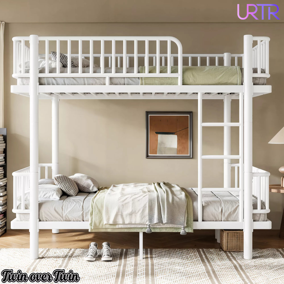 URTR Metal Bunk Bed with Guardrails & Ladder, Convertible Bunk Bed Frame Transforms into 2 Platform Beds