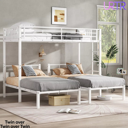 URTR Triple Bunk Bed for Kids, Detachable Metal Bunk Bed with Guardrails, Ladder & Storage, Converts to 3 Separate Beds