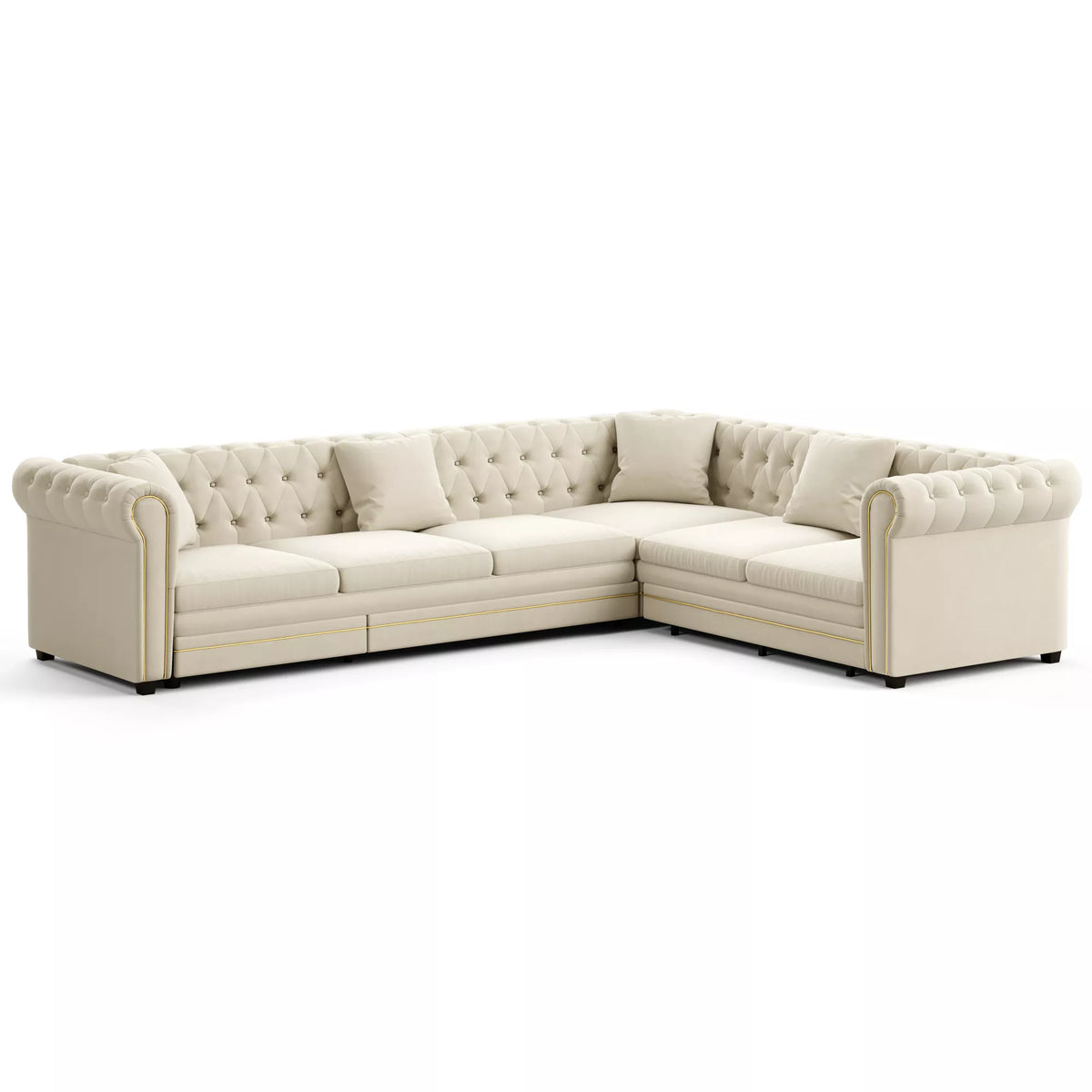 URTR L-Shaped Sleeper Sofa with Pull Out Bed, Convertible Velvet Sectional Couch with Deep Seating and Chesterfield Style