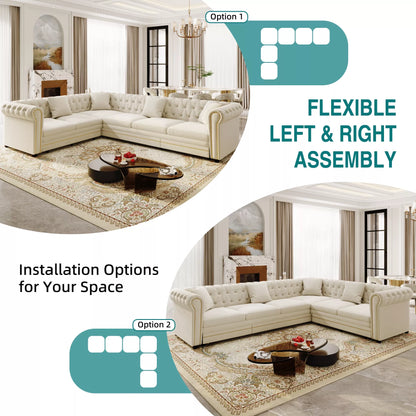 URTR L-Shaped Sleeper Sofa with Pull Out Bed, Convertible Velvet Sectional Couch with Deep Seating and Chesterfield Style