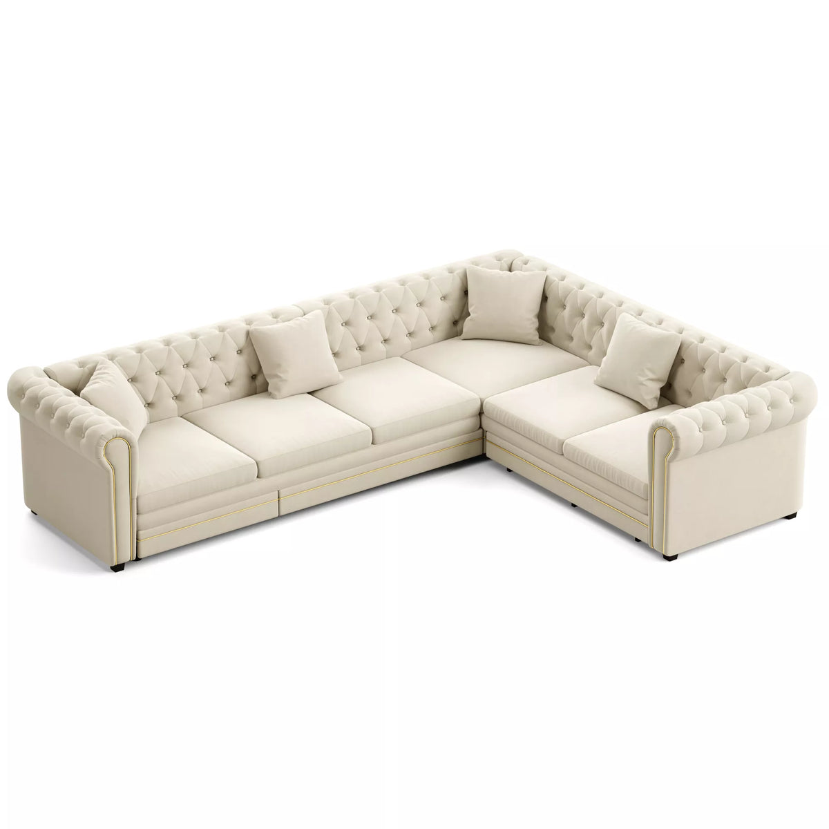 URTR L-Shaped Sleeper Sofa with Pull Out Bed, Convertible Velvet Sectional Couch with Deep Seating and Chesterfield Style