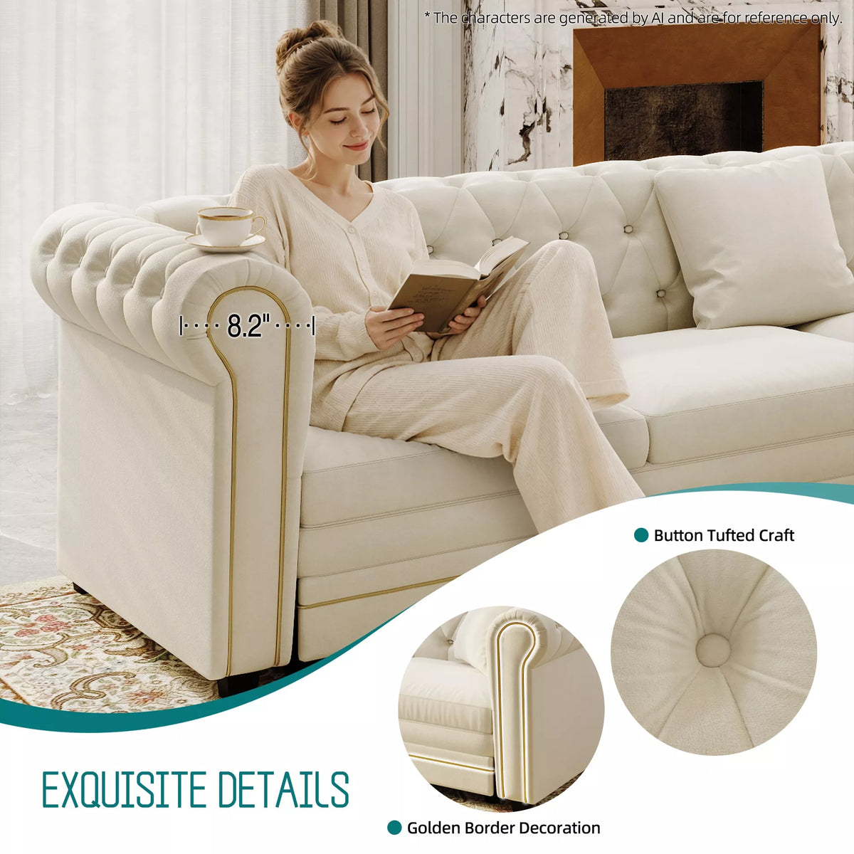 URTR L-Shaped Sleeper Sofa with Pull Out Bed, Convertible Velvet Sectional Couch with Deep Seating and Chesterfield Style