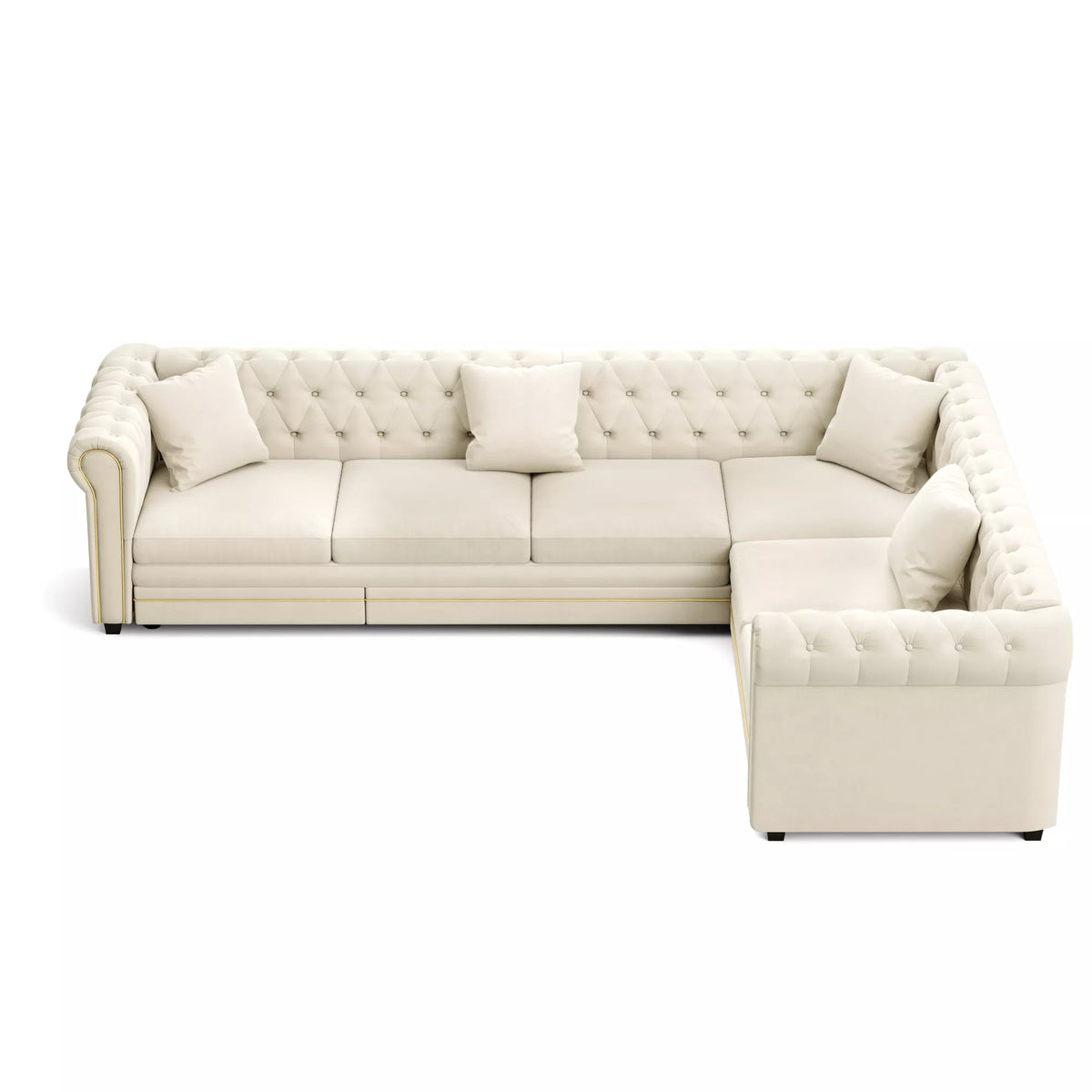 URTR L-Shaped Sleeper Sofa with Pull Out Bed, Convertible Velvet Sectional Couch with Deep Seating and Chesterfield Style