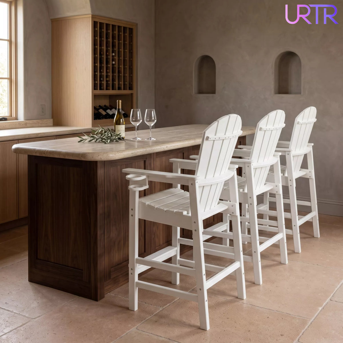 URTR Tall Plastic Adirondack Bar Chair with Cup Holder & Armrests – Outdoor Patio Barstool