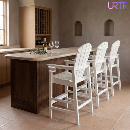 URTR Tall Plastic Adirondack Bar Chair with Cup Holder & Armrests – Outdoor Patio Barstool