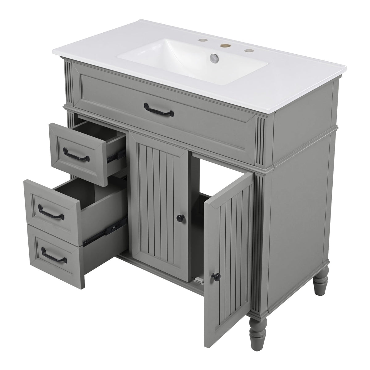 Bellemave® 36in Vintage Style Bathroom Vanity Cabinet with Sink, Storage Drawers & Cabinet, Small Single Bath Storage Vanity Sink Set - Bellemave