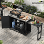 Bellemave® 78.3" Outdoor Kitchen Island with Foldable Grill Table, Solid Wood Grill Cart with Storage & Stainless Steel Top, Bar Cart for Lawn & Garden, Black - Bellemave