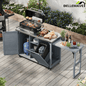 Bellemave® 78.3" Outdoor Kitchen Island with Foldable Grill Table, Solid Wood Grill Cart with Storage & Stainless Steel Top, Bar Cart for Lawn & Garden, Black - Bellemave