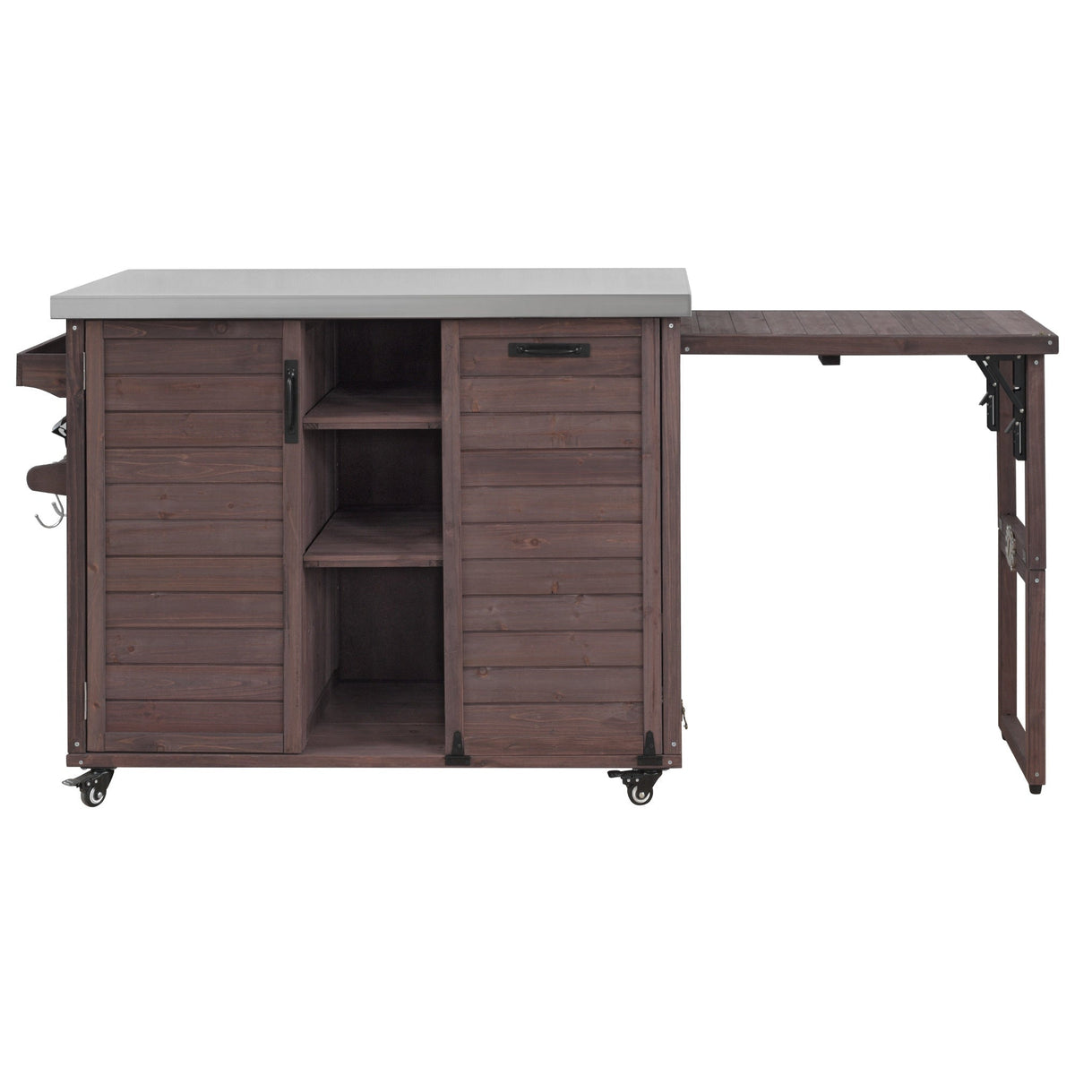 Bellemave® 78.3" Outdoor Kitchen Island with Foldable Grill Table, Solid Wood Grill Cart with Storage & Stainless Steel Top, Bar Cart for Lawn & Garden, Black - Bellemave