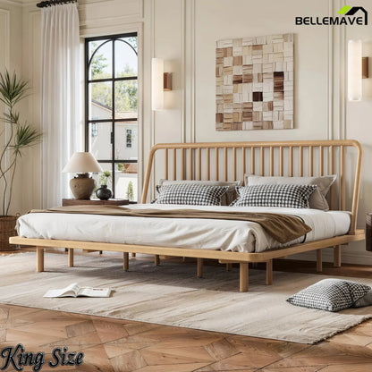 Bellemave® Bamboo Platform Bed Frame with Headboard, Slanted Slat Design and Support Slats - Bellemave