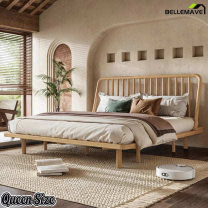 Bellemave® Bamboo Platform Bed Frame with Headboard, Slanted Slat Design and Support Slats - Bellemave