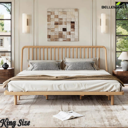 Bellemave® Bamboo Platform Bed Frame with Headboard, Slanted Slat Design and Support Slats - Bellemave