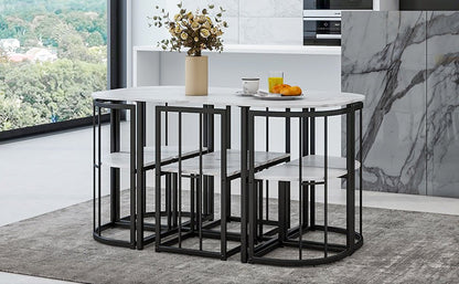 Bellemave® Dining Room Table Set with Chairs for Saving Space,55Inch Kitchen Table Set for 6, Black+White - Bellemave
