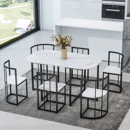 Bellemave® Dining Room Table Set with Chairs for Saving Space,55Inch Kitchen Table Set for 6, Black+White - Bellemave