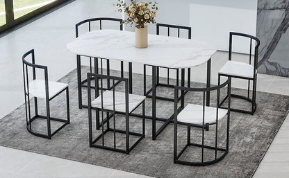 Bellemave® Dining Room Table Set with Chairs for Saving Space,55Inch Kitchen Table Set for 6, Black+White - Bellemave