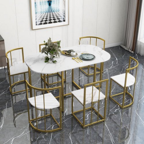 Bellemave® Dining Room Table Set with Chairs for Saving Space,55Inch Kitchen Table Set for 6, Black+White - Bellemave