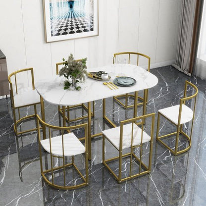 Bellemave® Dining Room Table Set with Chairs for Saving Space,55Inch Kitchen Table Set for 6, Black+White - Bellemave