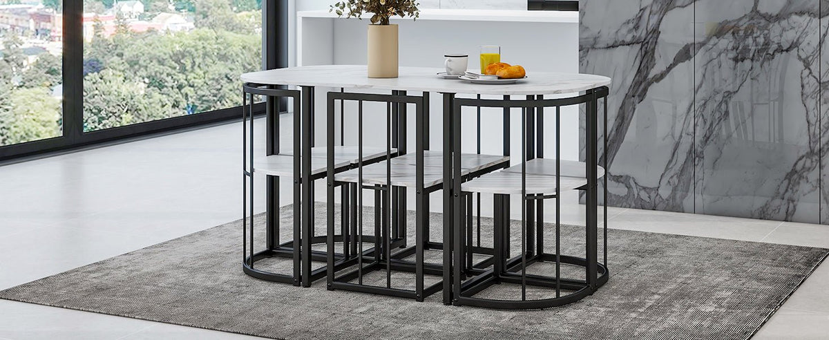 Bellemave® Dining Room Table Set with Chairs for Saving Space,55Inch Kitchen Table Set for 6, Black+White - Bellemave
