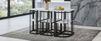 Bellemave® Dining Room Table Set with Chairs for Saving Space,55Inch Kitchen Table Set for 6, Black+White - Bellemave