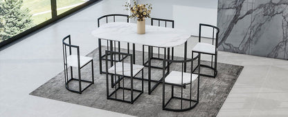 Bellemave® Dining Room Table Set with Chairs for Saving Space,55Inch Kitchen Table Set for 6, Black+White - Bellemave