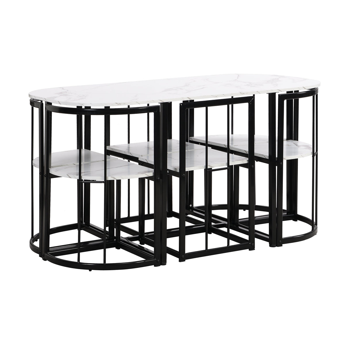 Bellemave® Dining Room Table Set with Chairs for Saving Space,55Inch Kitchen Table Set for 6, Black+White - Bellemave