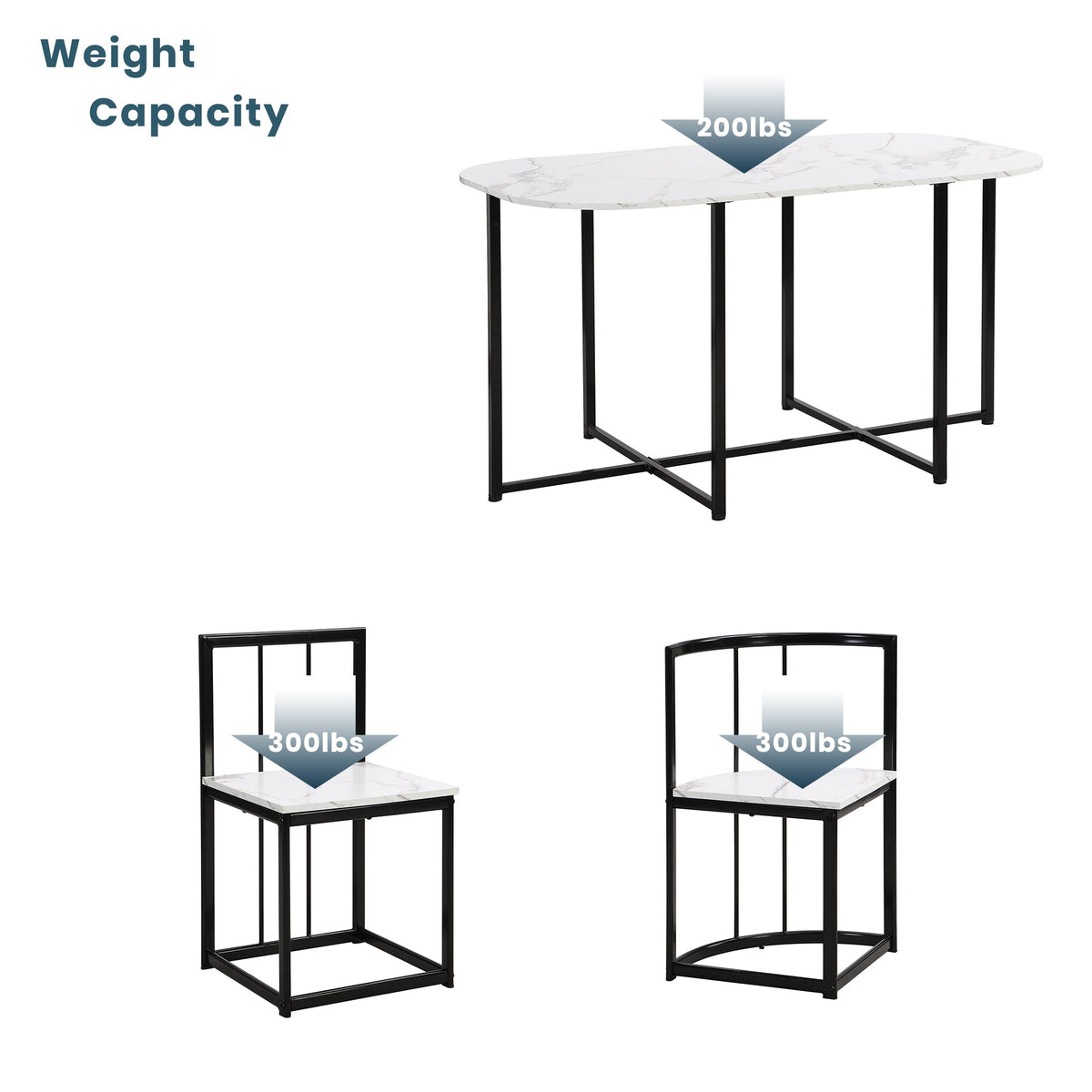 Bellemave® Dining Room Table Set with Chairs for Saving Space,55Inch Kitchen Table Set for 6, Black+White - Bellemave