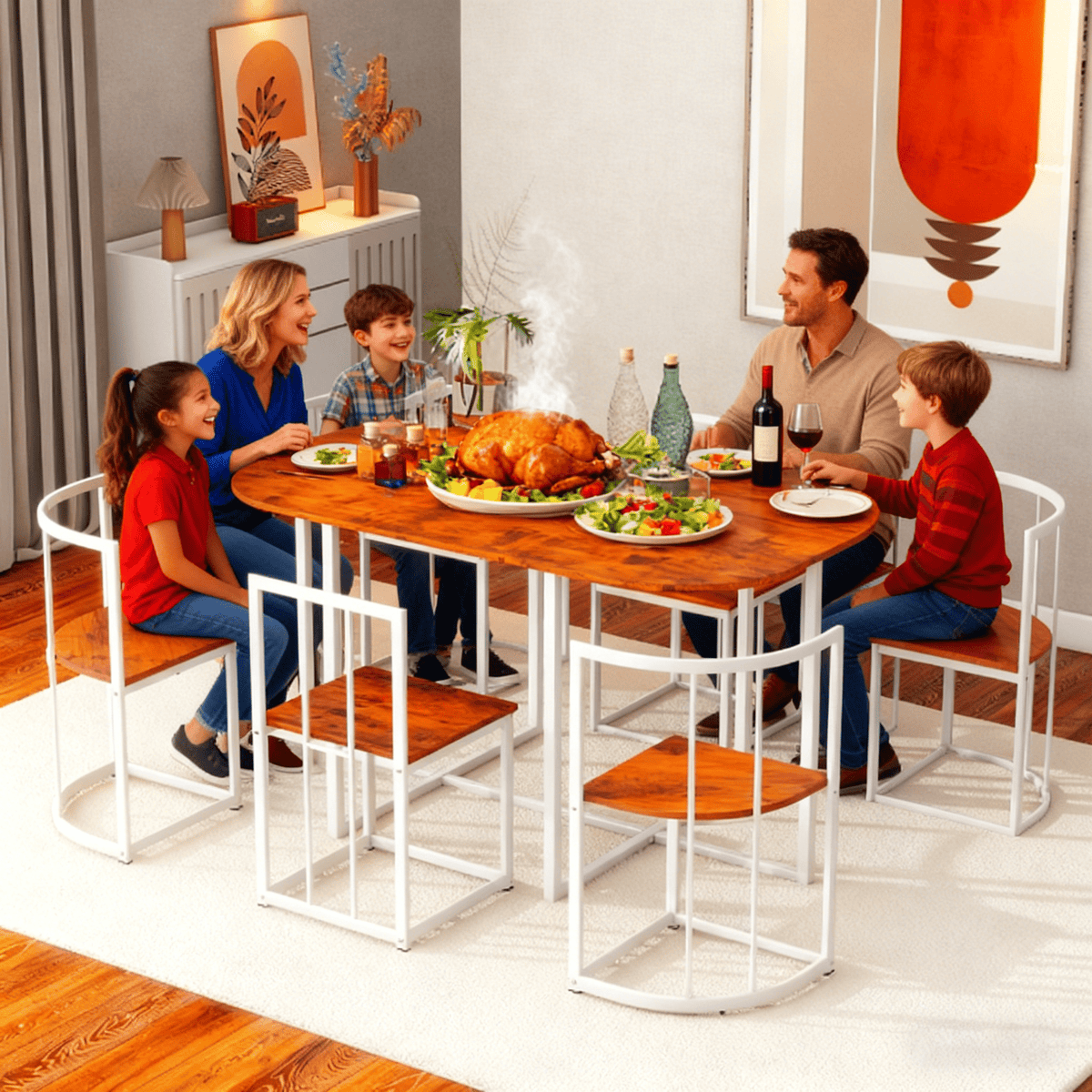 Bellemave® Dining Room Table Set with Chairs for Saving Space,55Inch Kitchen Table Set for 6, Black+White - Bellemave