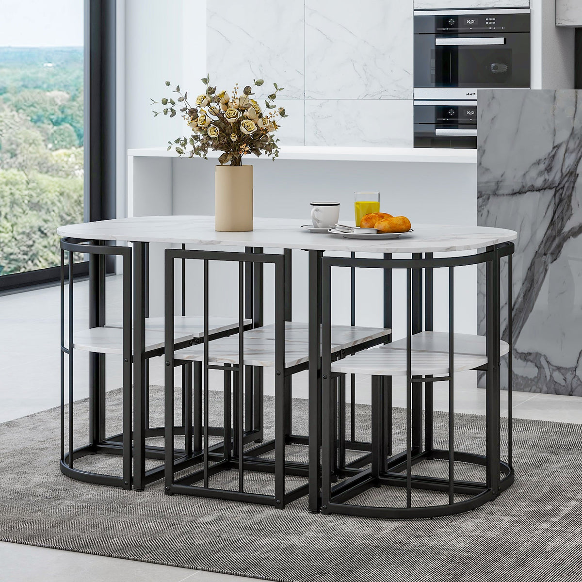 Bellemave® Dining Room Table Set with Chairs for Saving Space,55Inch Kitchen Table Set for 6, Black+White - Bellemave