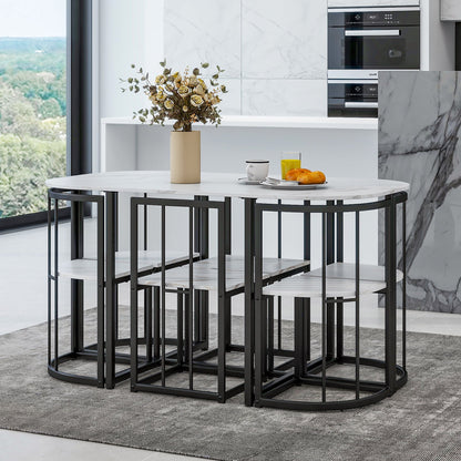 Bellemave® Dining Room Table Set with Chairs for Saving Space,55Inch Kitchen Table Set for 6, Black+White - Bellemave