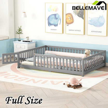 Bellemave® Full Size Montessori Floor Bed with Safety Guardrails and Door - Bellemave