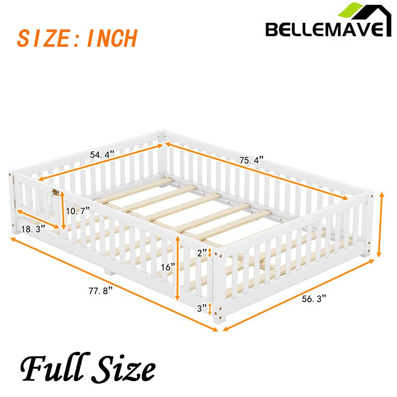 Bellemave® Full Size Montessori Floor Bed with Safety Guardrails and Door - Bellemave