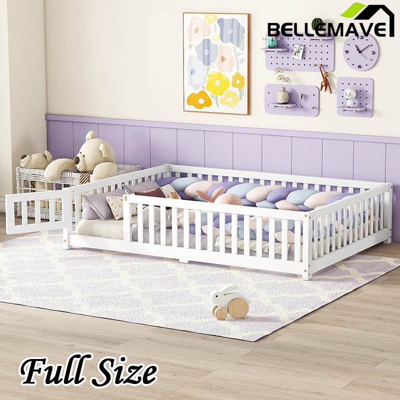 Bellemave® Full Size Montessori Floor Bed with Safety Guardrails and Door - Bellemave
