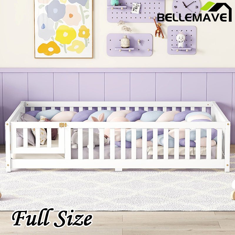 Bellemave® Full Size Montessori Floor Bed with Safety Guardrails and Door - Bellemave