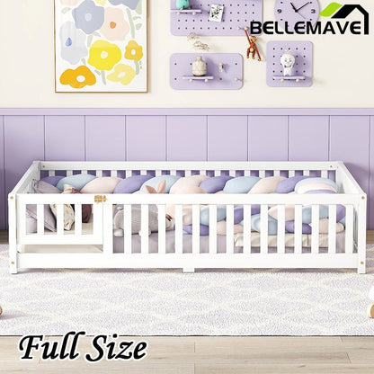 Bellemave® Full Size Montessori Floor Bed with Safety Guardrails and Door - Bellemave