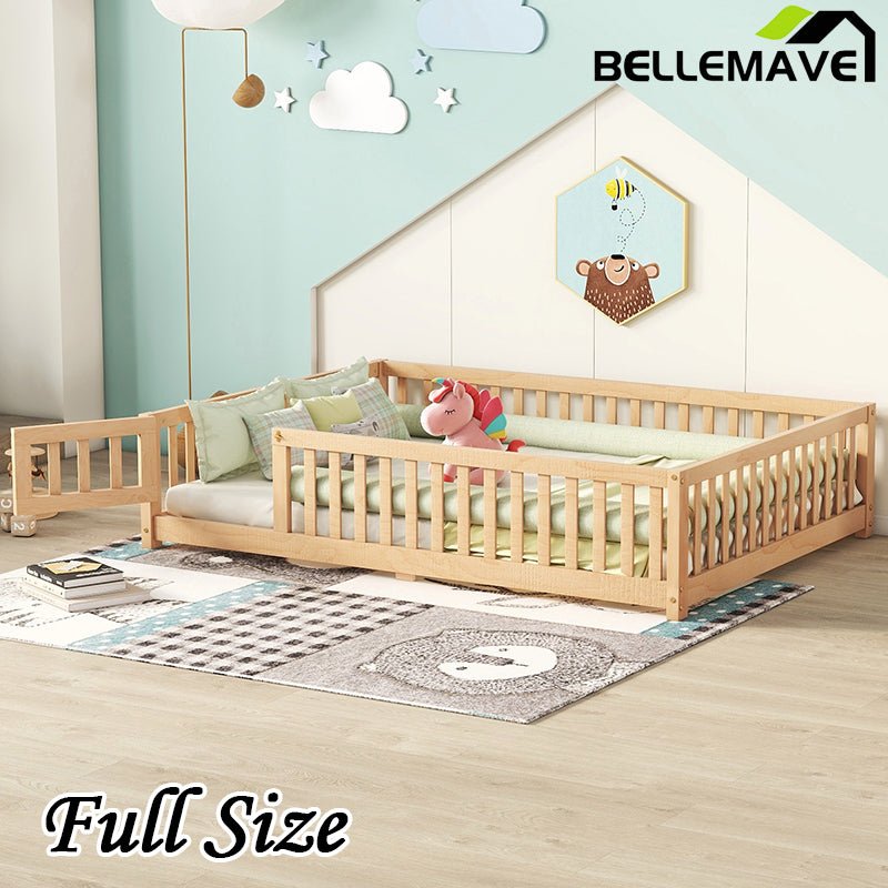 Bellemave® Full Size Montessori Floor Bed with Safety Guardrails and Door - Bellemave