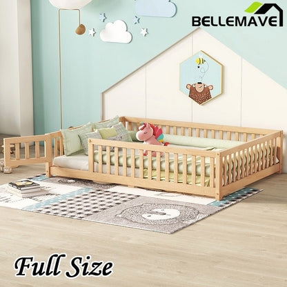 Bellemave® Full Size Montessori Floor Bed with Safety Guardrails and Door - Bellemave
