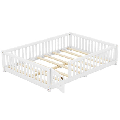 Bellemave® Full Size Montessori Floor Bed with Safety Guardrails and Door - Bellemave