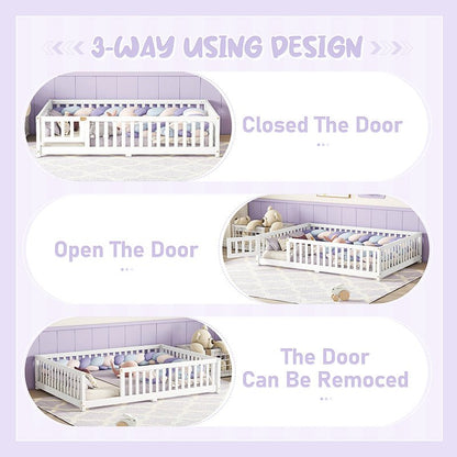 Bellemave® Full Size Montessori Floor Bed with Safety Guardrails and Door - Bellemave