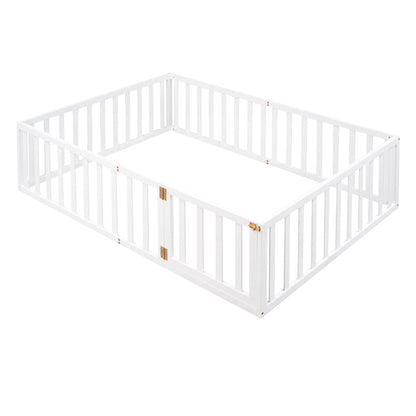 Bellemave® Full Size Wood Floor Bed Frame with Fence and Door - Bellemave