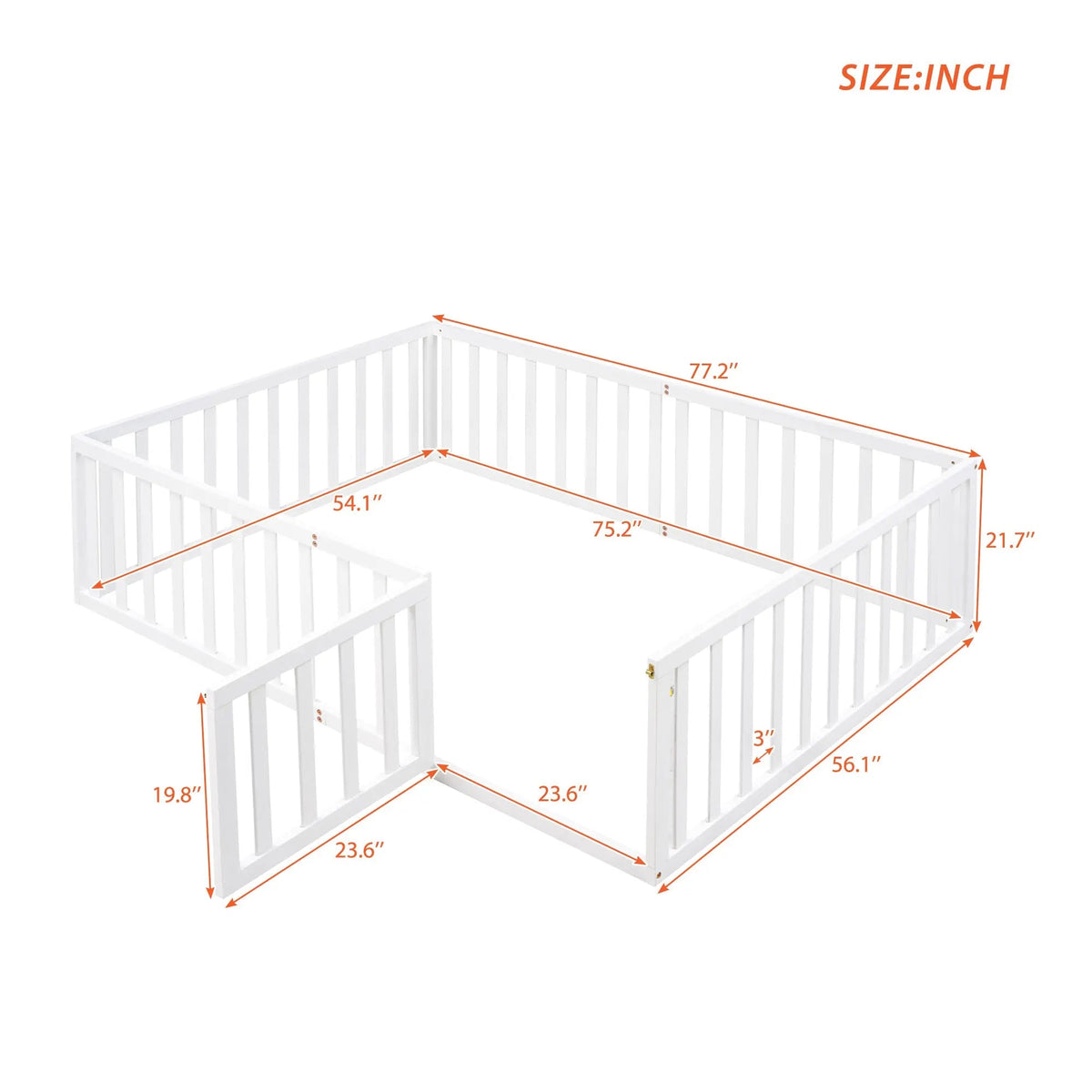 Bellemave® Full Size Wood Floor Bed Frame with Fence and Door - Bellemave
