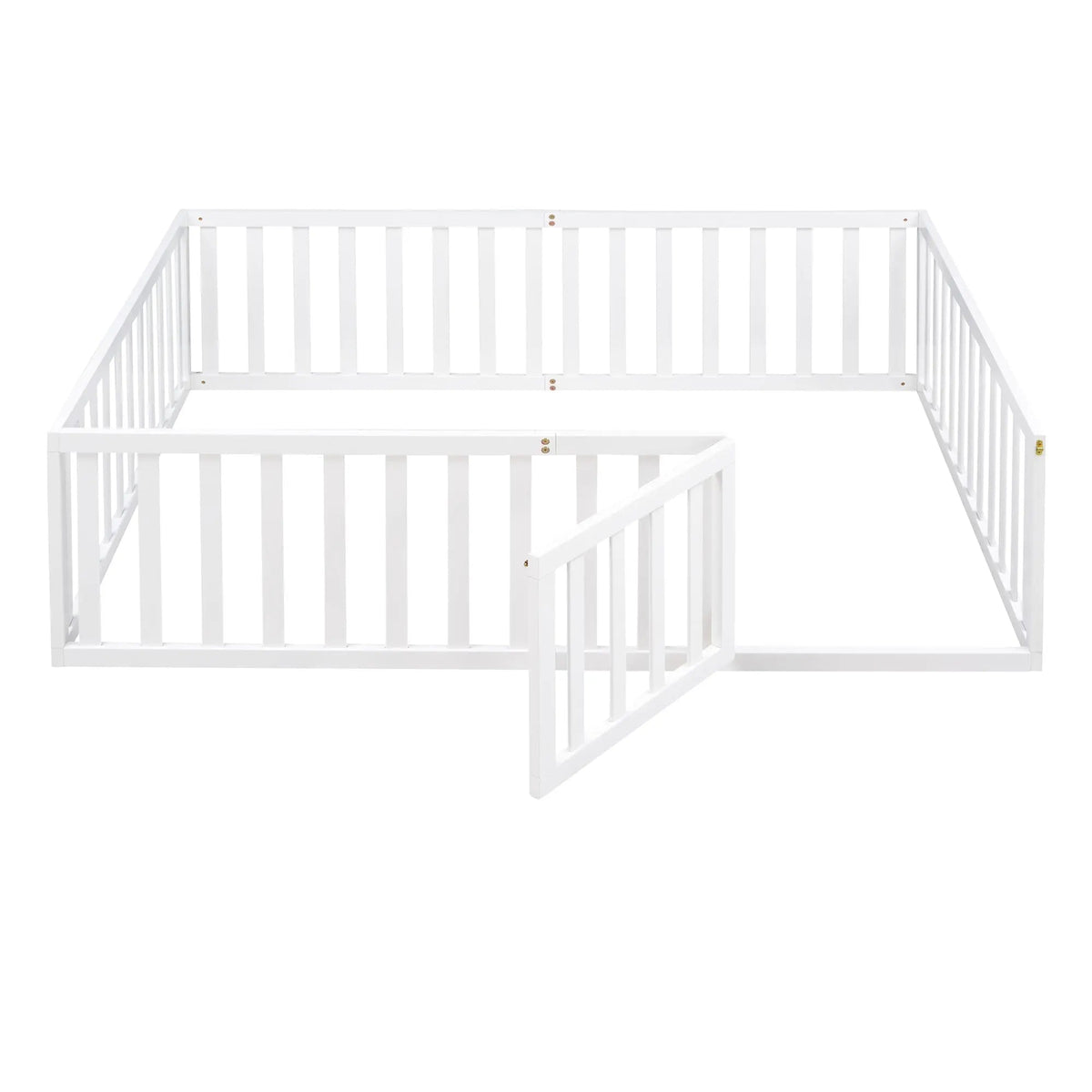 Bellemave® Full Size Wood Floor Bed Frame with Fence and Door - Bellemave