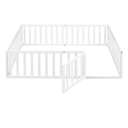 Bellemave® Full Size Wood Floor Bed Frame with Fence and Door - Bellemave