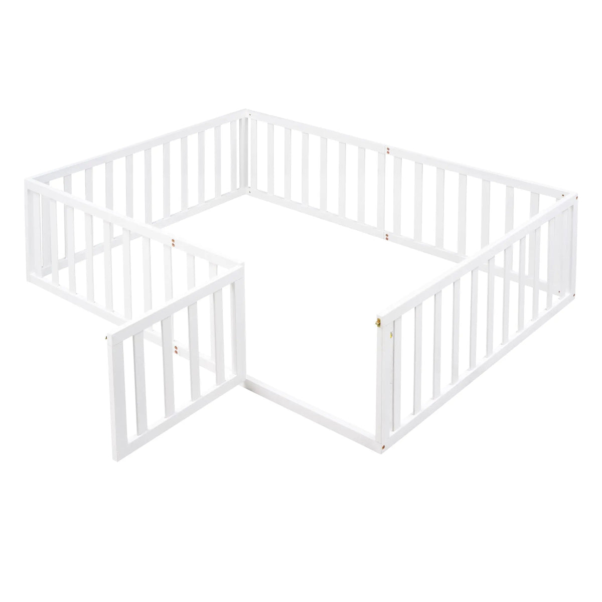Bellemave® Full Size Wood Floor Bed Frame with Fence and Door - Bellemave