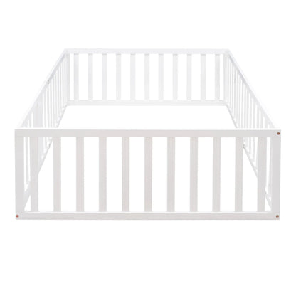 Bellemave® Full Size Wood Floor Bed Frame with Fence and Door - Bellemave