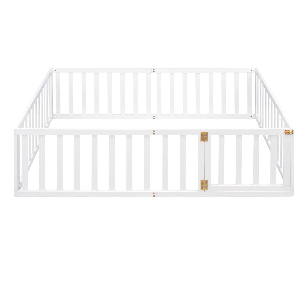 Bellemave® Full Size Wood Floor Bed Frame with Fence and Door - Bellemave